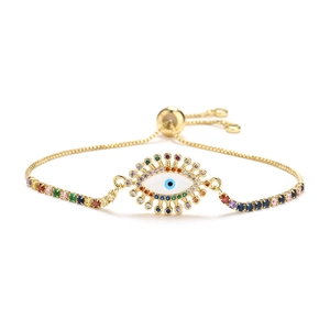 Bracelet Evil Eye plaqué or 18K avec zircons colorés et fermoir coulissant réglable