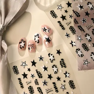 Nail Art Stickers Star Leopard Python Pattern Black White Minimalist Streetwear Style Decals DIY Beauty Decoration