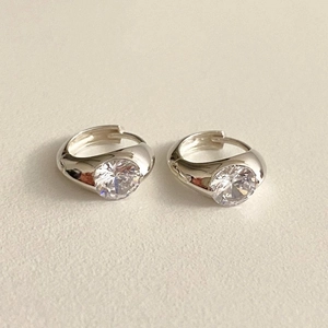 Elegant 925 sterling silver hoop earrings with clear round cubic zirconia stones