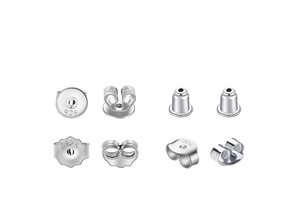 Detailed macro view of S925 sterling silver earring backs in various secure styles