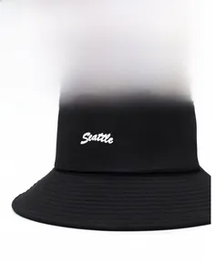 Close-up of Seattle 3D letter embroidery on premium black cotton twill bucket hat