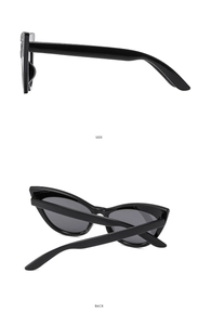 Cat eye children's sunglasses in black with glitter detail showing side and back views