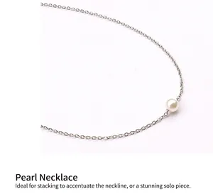 Detailed close-up of 18K gold plated titanium O-chain with round white pearl pendant