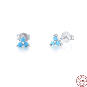 S925 sterling silver clover stud earrings with blue turquoise stones and silver hallmark