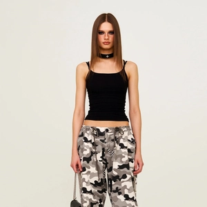 Women Ribbed Cotton Camisole Slim Fit Adjustable Double Straps Cropped Tank Top Solid Basic