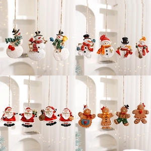 Christmas gingerbread man and snowman resin hanging ornaments set for tree decor