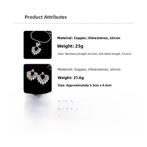 Detailed view showing product dimensions and leaf-shaped cubic zirconia jewelry set