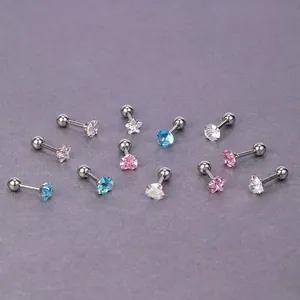 Boucles d'oreilles à vis en acier inoxydable avec zircons colorés en forme d'étoile et cœur