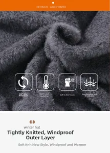 Detail of warm winter knit hat with soft plush fleece lining and windproof thick material