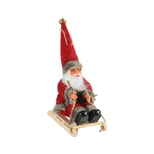 Classic Santa Claus in red felt hat and sleigh wooden base Christmas decoration