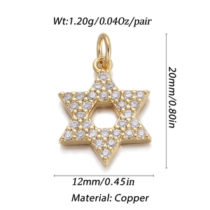 Macro view of 18K gold-plated hexagram star pendant with cubic zirconia details