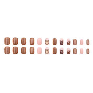 Brown cartoon bear press-on nails set with glossy finish and diverse cute patterns