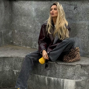 Women PU Leather Moto Jacket Zipper Up Lapel Collar Retro Bomber Coat With Elastic Hem Long Sleeve Streetwear