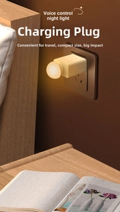 Voice control night light plugged into a wall outlet for bedside eye protection