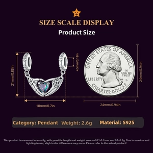 S925 silver skull hands holding heart stone pendant size scale display with coin