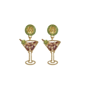 Cocktail glass earrings with lime slices and crystals for summer vacation style