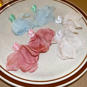 Resin heart and chiffon flower drop earrings in light blue, pink, and ivory white