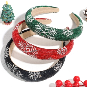 Sparkling rhinestone snowflake sponge headbands in green, red, and black for Christmas