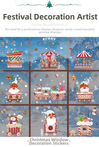 Close-up of Santa Claus and Reindeer static window stickers for Christmas decor