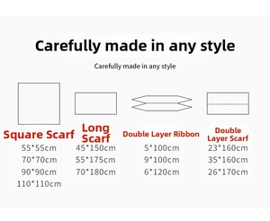 Size chart for various silk scarves including square, long, twilly, and double-layer styles