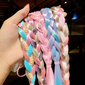 Braided wig hairband with sequins and pearls in pastel colors for girls' hair styling