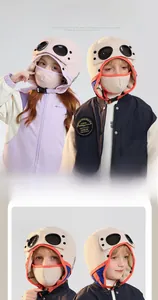 Detail of children's winter aviator hat with goggles and detachable face mask for warmth