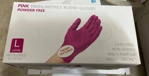 Pink vinyl-nitrile blend disposable gloves size L, 100 pieces per box, powder-free finish
