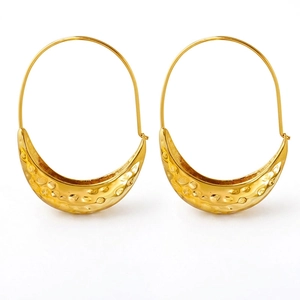 Hammered Texture Moon Shape Hoop Earrings Titanium Steel Gold Silver Plated Fashion Jewelry For Women Elegant C Shape