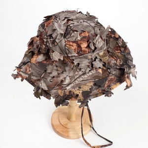 3D camo boonie hat with realistic forest leaf design for tactical outdoor camouflage