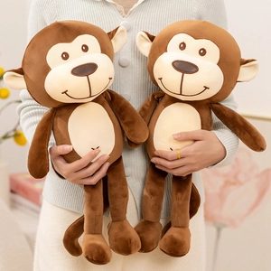 Cute Monkey Plush Toy Soft Stuffed Animal Brown Cartoon Smiling Doll Gift For Kids Home Decoration Comfort Pillow