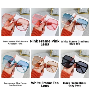 Detail showing six colorful vintage square sunglasses with gradient lenses for women