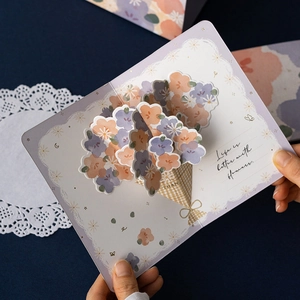 Handmade 3D Pop Up Flower Bouquet Greeting Card With Envelope And Sticker Paper Floral Blessing For Birthday Mothers Day