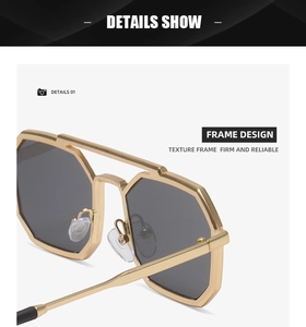 Detail view of steampunk aviator sunglasses with gold metal frame and durable hinges