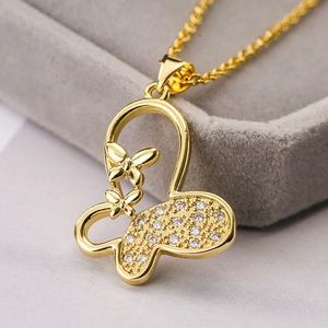 Gold plated butterfly necklace with sparkling zircon crystals and hollow design