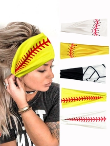 Detail showing elastic sports headbands with baseball stitching and geometric patterns