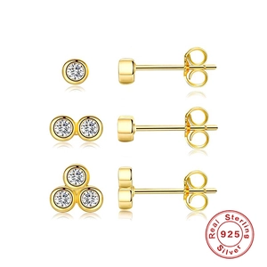925 Sterling Silver Zirconia Stud Earrings For Women Gold Silver Plated Minimalist Geometric Lightweight Ear Accessory Jewelry Gift
