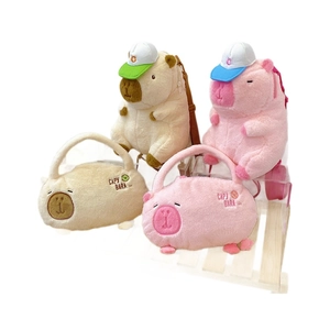 Cute capybara plush backpacks and tote bags for women in blue, green and pink colors