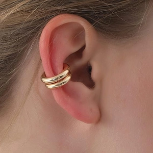 Elegant gold double hoop ear cuff in minimalist stainless steel for a polished look