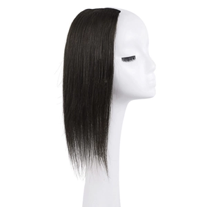 Natural black straight U-part hair extension piece on model for volume and length