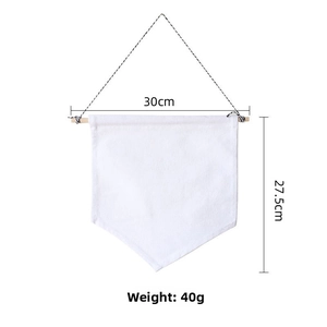 Detailed view of pentagonal blank canvas banner with 30cm width and wooden rod