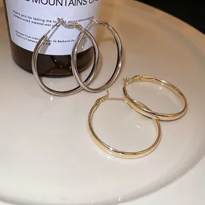 Boucles d'oreilles Créoles Géométriques Minimalistes Avec Tige En Argent Bijoux Cercle En Cuivre Poli Pour Femmes