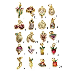 20pcs Gold fruit pendants with micro-set zircon stones in various food designs
