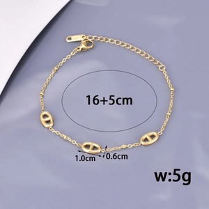 Minimalist gold-plated stainless steel pig nose link chain bracelet for women 16+5cm