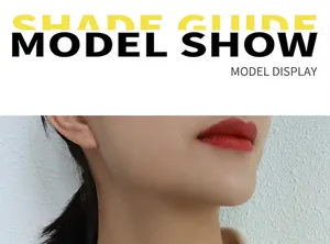 Close-up model view of matte brick red lipstick applied on lips with a natural finish