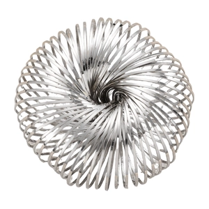Top view of silver spiral spring bracelet with high quality polished metal finish