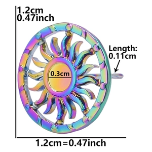 Detail view of 1.2cm rainbow stainless steel sun earring with size measurements