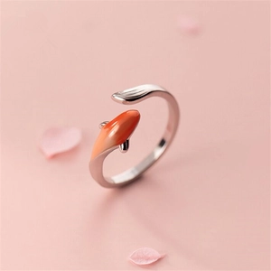 Adjustable silver ring featuring orange gradient koi fish enamel and minimalist design