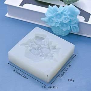 Silicone basket flower mold for DIY cake baking and candle making with product dimensions