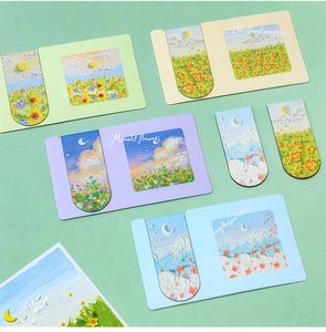 Detailed view of double-sided magnetic bookmarks with artistic oil painting textures