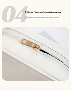 Detail of smooth gold zipper closure on high-quality white embroidered crossbody bag